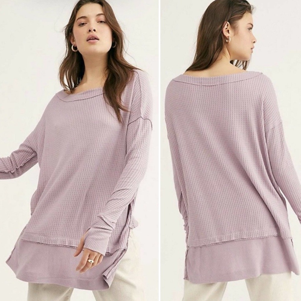 Free People We The Free North Shore Thermal Top Lilac Waffle Knit Medium EUC